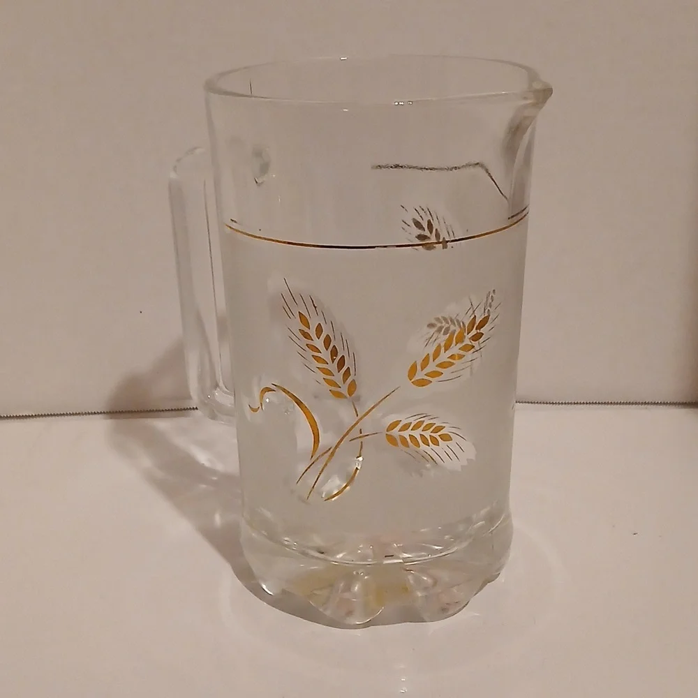 Vtg 60s MCM Covetro Italian Gokden Wheat Frosted Glass Pitcher Hollywood Regency